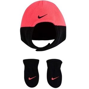 Nike Baby Girl Infant Hot Pink and Black Hat & Mittens 2 Piece Set